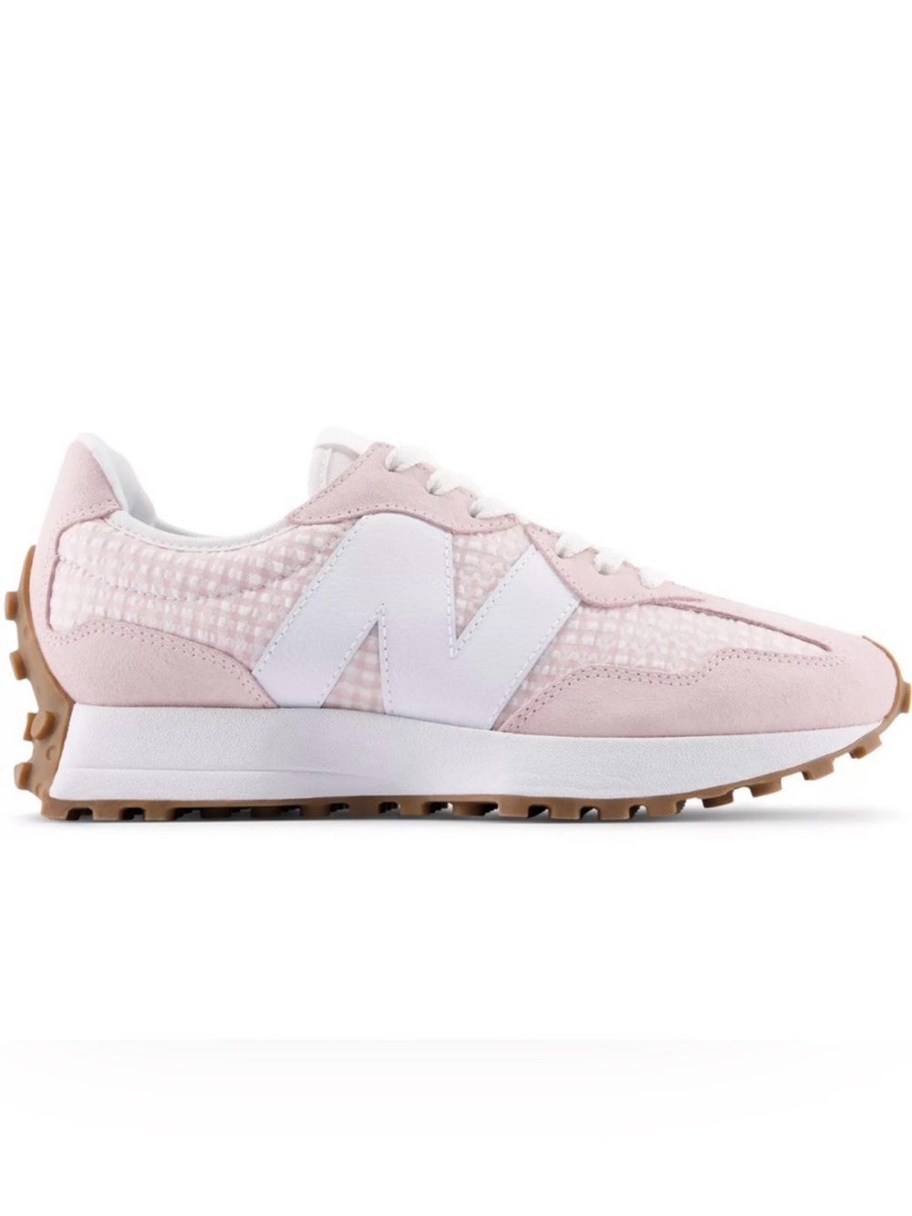New Balance 327 Pink & White Gingham Women's Retro Runner Sneaker